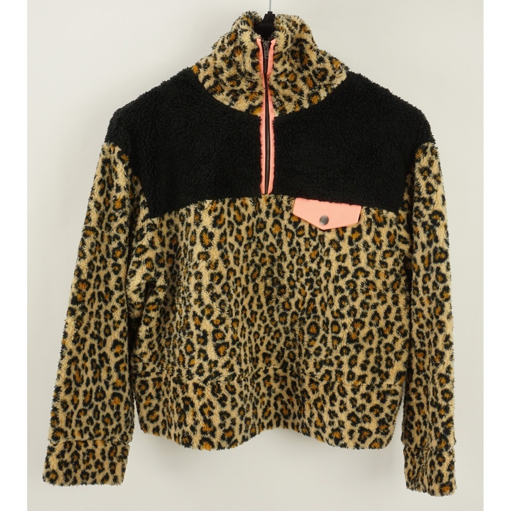 New BP. Women's Size S Tan Leopard Cheetah Fleece Half Zip Turtleneck Pullover
